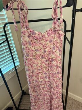 By The River Pink Floral Tie-Strap Maxi Dress